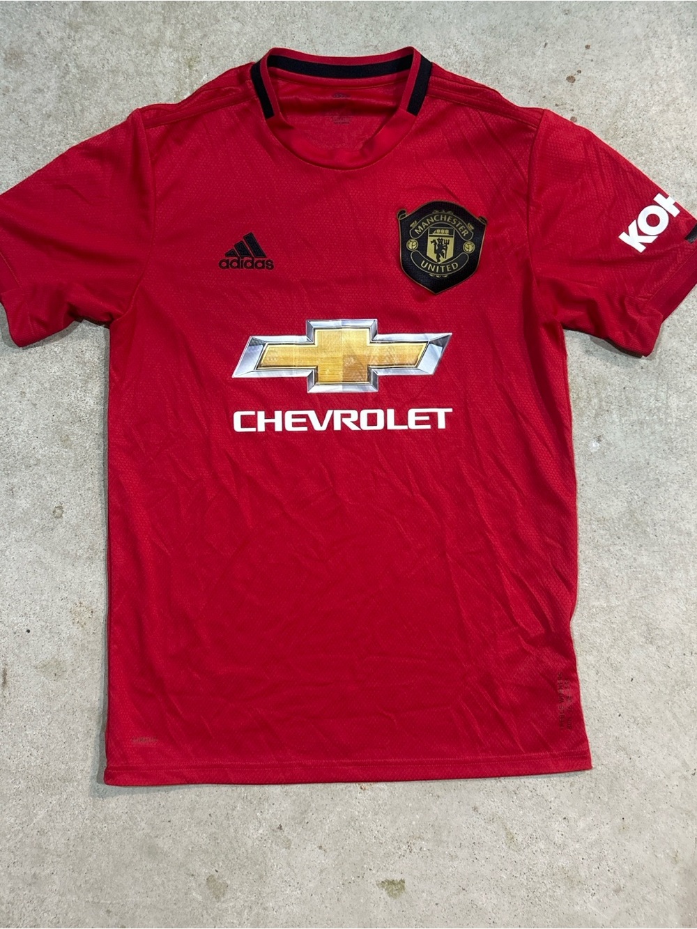 adidas Red Manchester United Youth Soccer Jersey with Black Accents
